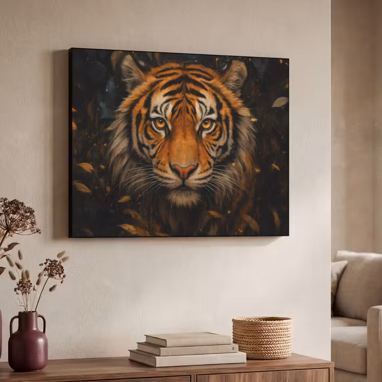 Bladeren - Tijger - Oranje Textielframe - compleet frame klein -sfeer3