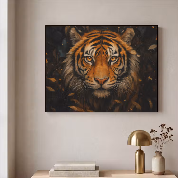 Bladeren - Tijger - Oranje Textielframe - compleet frame klein -sfeer2
