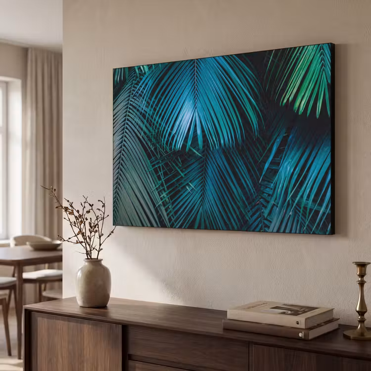 Bladeren - Tropisch - Jungle - Donkergroen Textielframe zwart klein -sfeer3