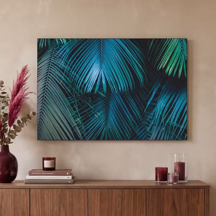 Bladeren - Tropisch - Jungle - Donkergroen Textielframe zwart klein -sfeer1