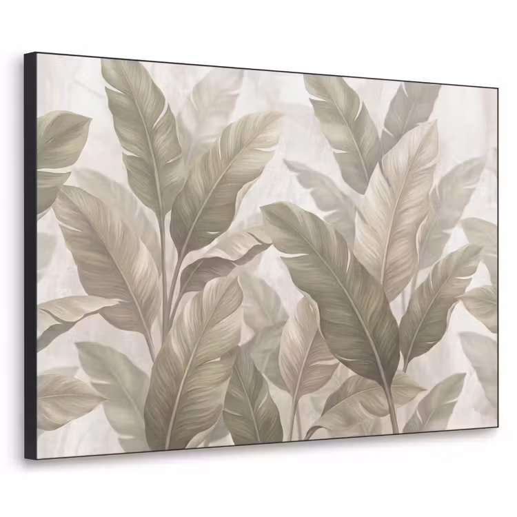 Bladeren - Tropisch - Natuur - Abstract - Beige Textielframe zwart klein -3d