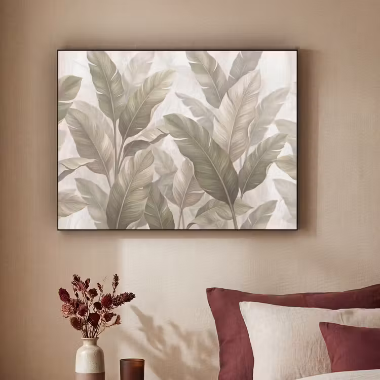 Bladeren - Tropisch - Natuur - Abstract - Beige Textielframe zwart klein -sfeer1