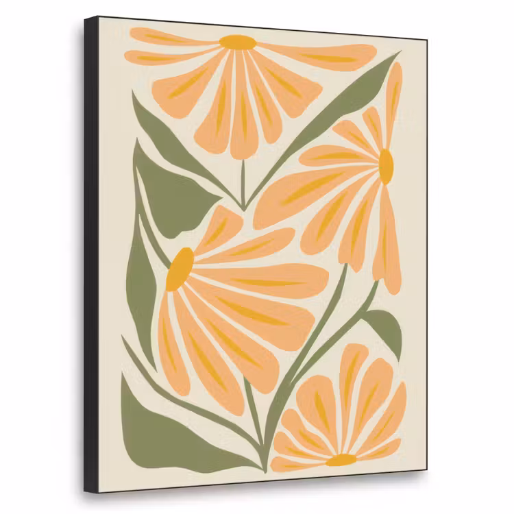 Blaadjes - Zachtoranje - Bloemen Textielframe - compleet frame klein -3d