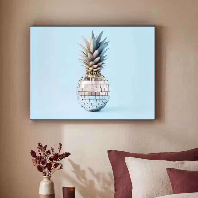Blauw - Ananas - Disco - Discobal Textielframe zwart klein -sfeer1