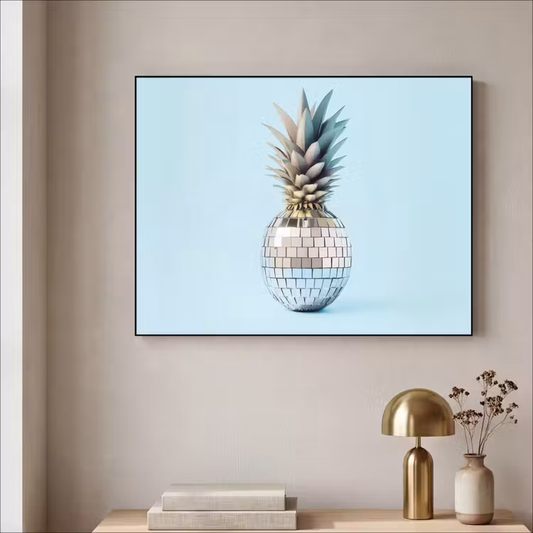 Blauw - Ananas - Disco - Discobal Textielframe - compleet frame klein -sfeer2