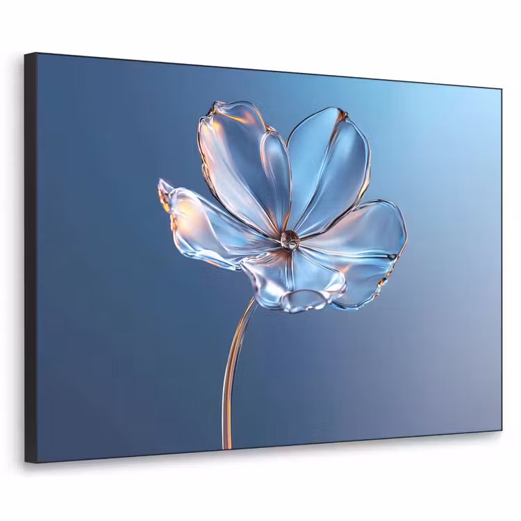 Blauw - Bloem - Glazen - Sierlijk Textielframe - compleet frame klein -3d