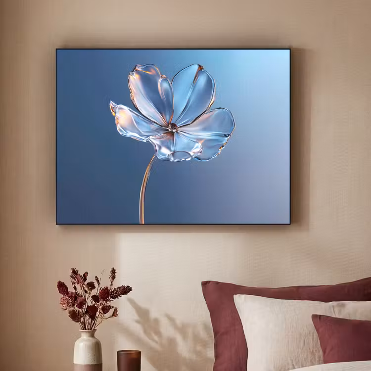 Blauw - Bloem - Glazen - Sierlijk Textielframe zwart klein -sfeer1