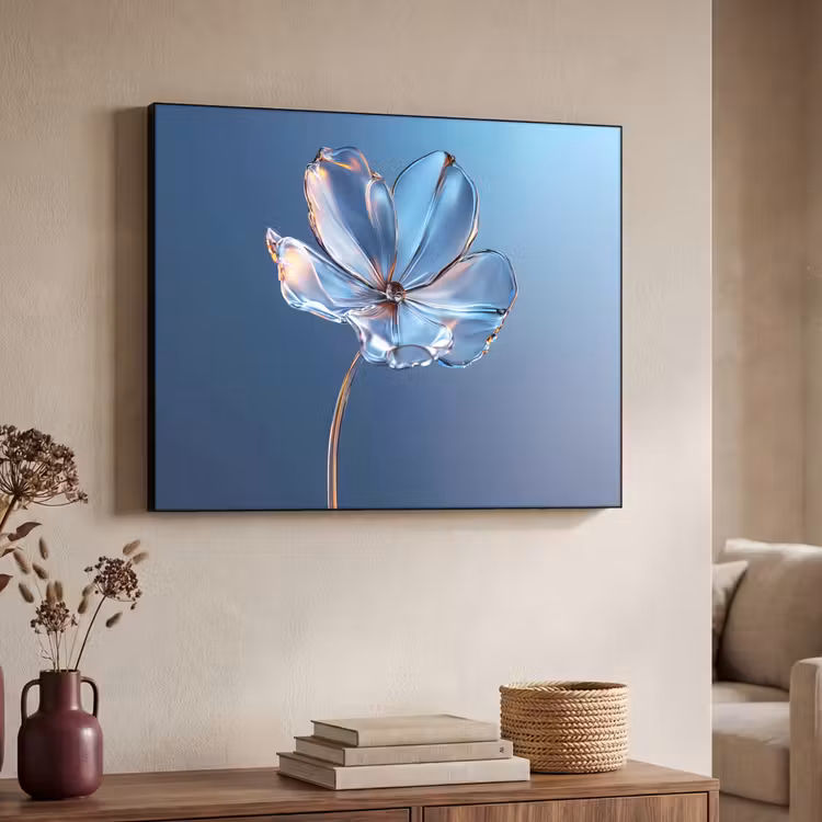 Blauw - Bloem - Glazen - Sierlijk Textielframe - compleet frame klein -sfeer3