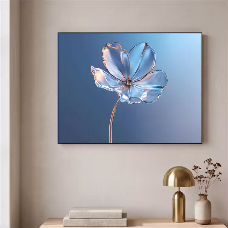 Blauw - Bloem - Glazen - Sierlijk Textielframe zwart klein -sfeer2