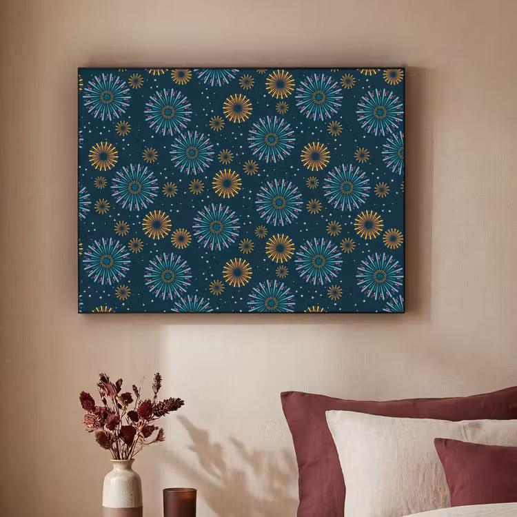 Blauw - Patroon - Retro Textielframe zwart klein 947 -sfeer1