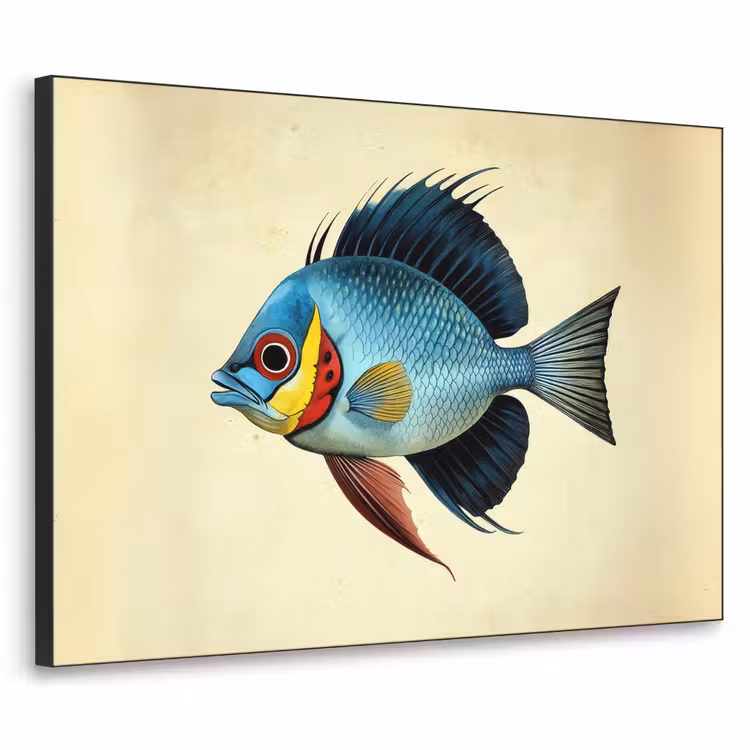 Blauw - Kieuwen - Vis - Illustratie Textielframe zwart klein -3d