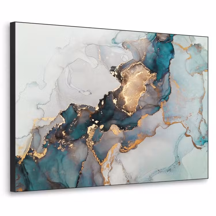 Blauw - Marmer - Goud Textielframe zwart klein -3d