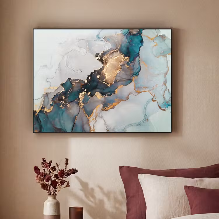 Blauw - Marmer - Goud Textielframe zwart klein -sfeer1