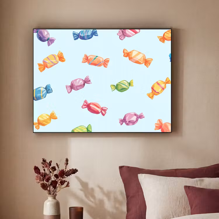 Blauw - Patroon - Snoep Textielframe zwart klein -sfeer1
