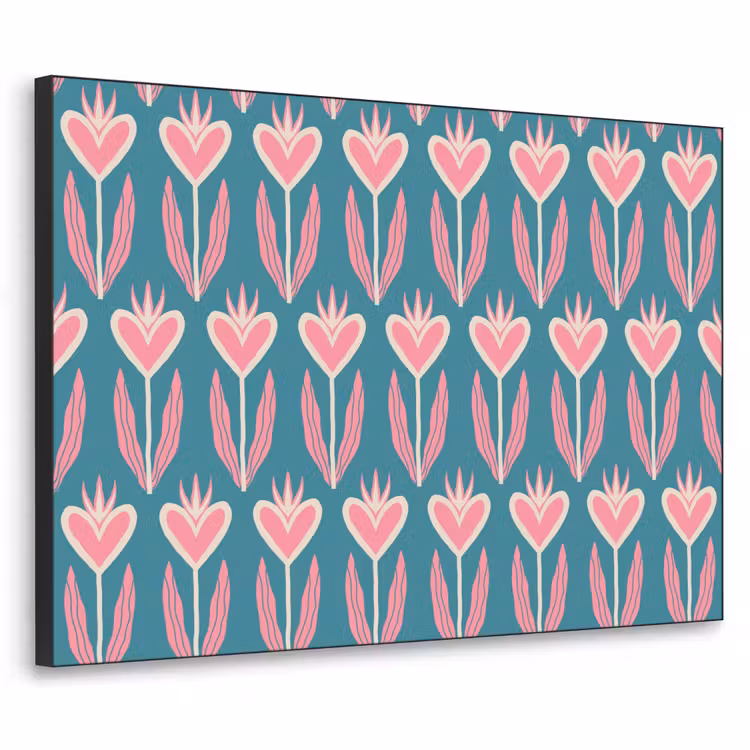 Blauw - Retro - Patroon - Hartjes Textielframe zwart klein 947 -3d