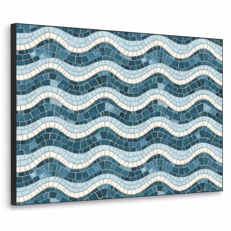 Blauw - Wit - Mozaïek - Golvend Textielframe zwart klein 947 -3d