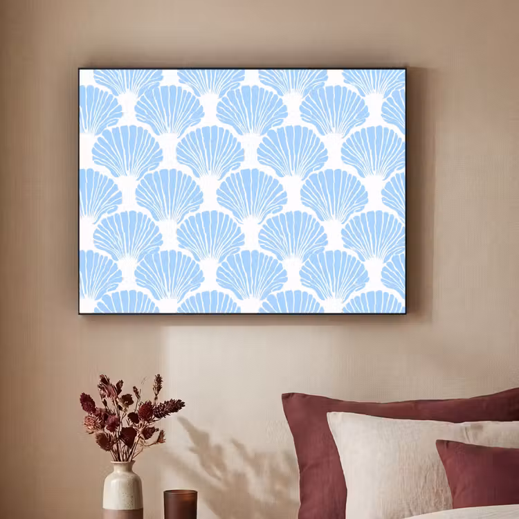 Blauw - Wit - Schelpen - Grafisch - Structuur Textielframe zwart klein 947 -sfeer1
