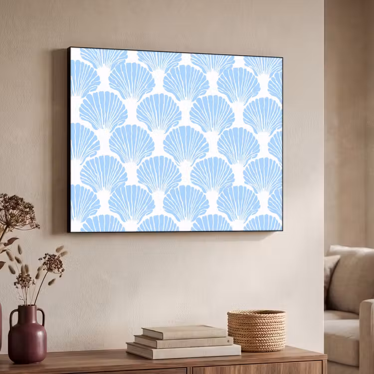 Blauw - Wit - Schelpen - Grafisch - Structuur Textielframe zwart klein 947 -sfeer3