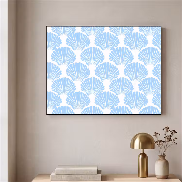 Blauw - Wit - Schelpen - Grafisch - Structuur Textielframe zwart klein 947 -sfeer2