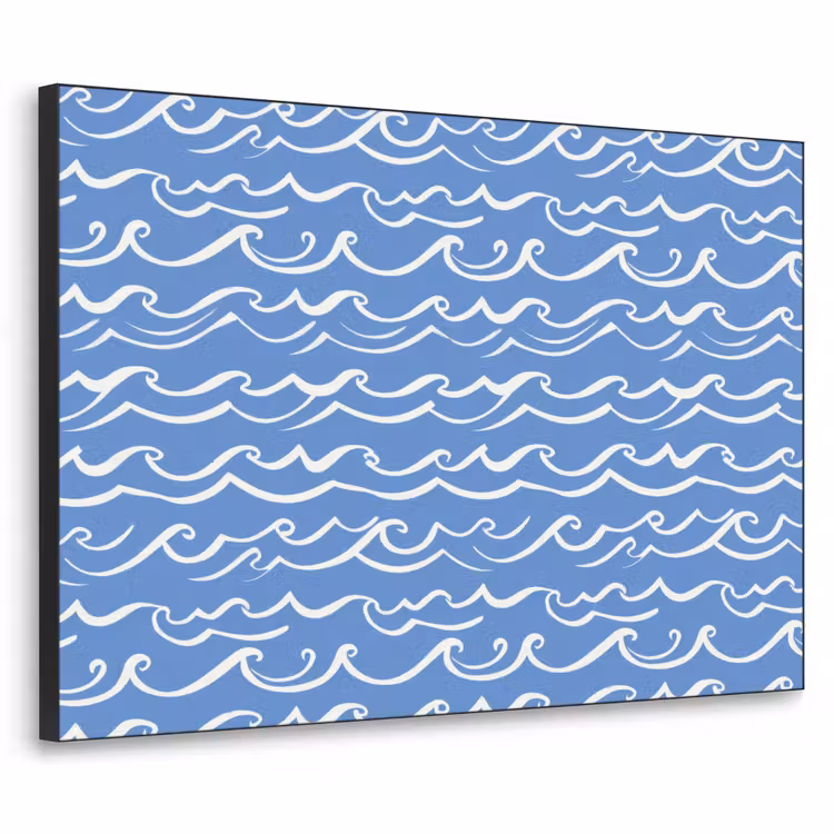 Blauw - Wit - Simpel - Getekend - Golven Textielframe zwart klein 947 -3d