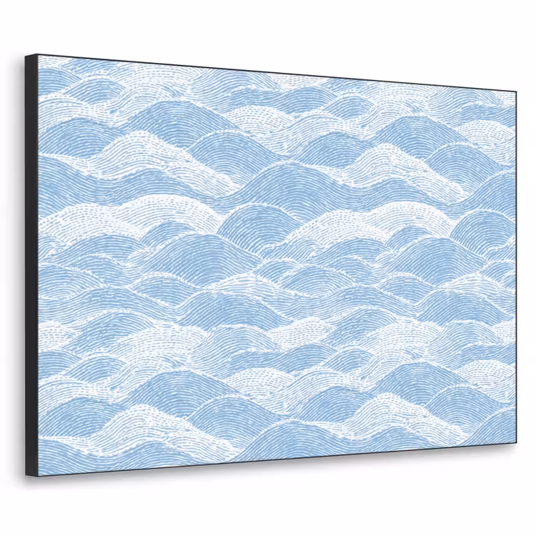 Blauw - Wit - Golven - Getekend Textielframe zwart klein 947 -3d