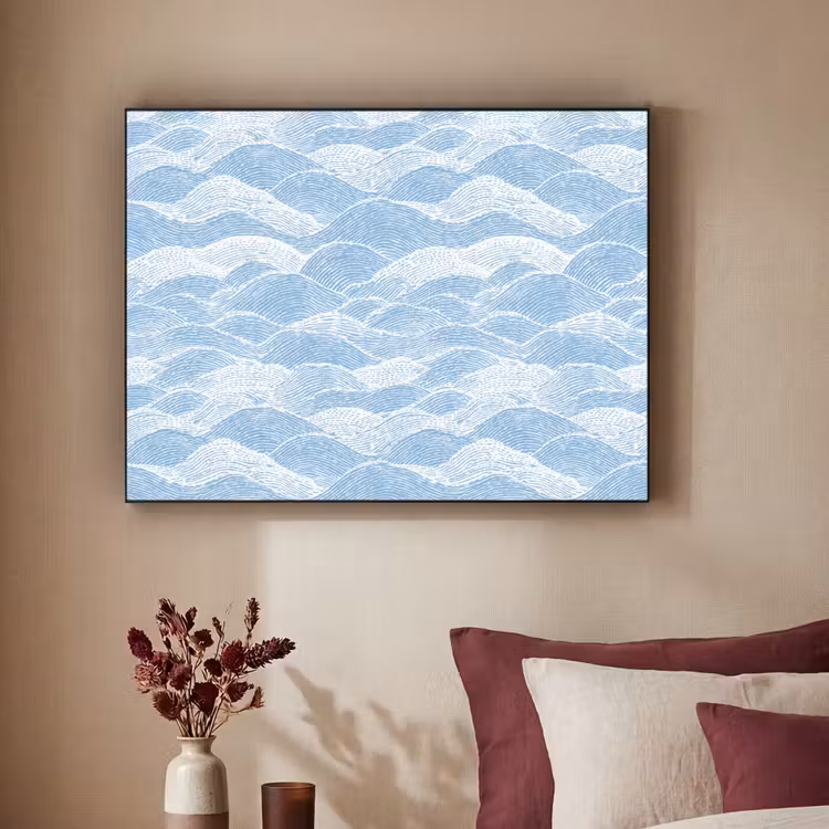 Blauw - Wit - Golven - Getekend Textielframe zwart klein 947 -sfeer1