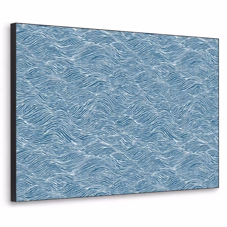 Blauw - Wit - Golven - Getekend - Textuur Textielframe zwart klein 947 -3d