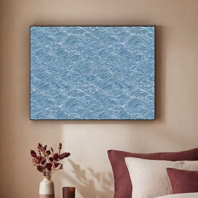 Blauw - Wit - Golven - Getekend - Textuur Textielframe zwart klein 947 -sfeer1