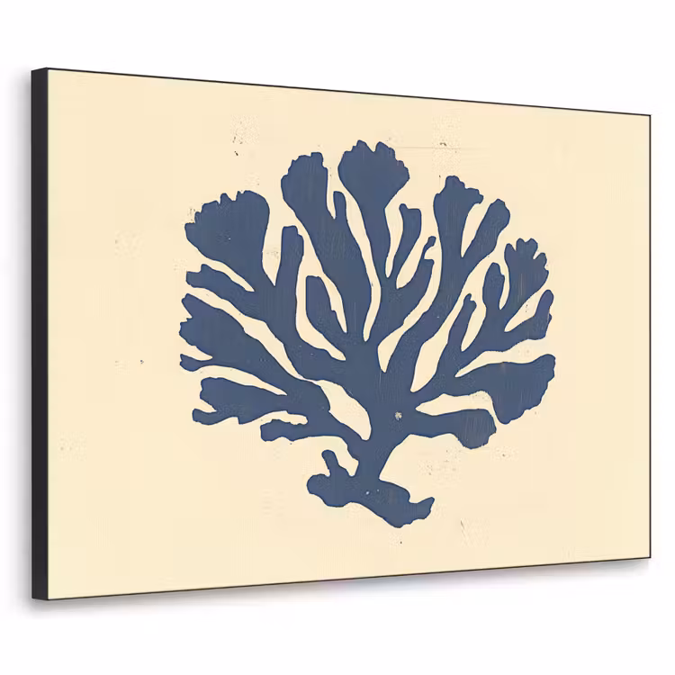 Blauw koraal - Vertakkingen - Beige Textielframe - compleet frame klein -3d