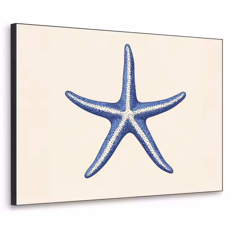 Blauwe zeester - Minimalistisch - Beige Textielframe - compleet frame klein -3d