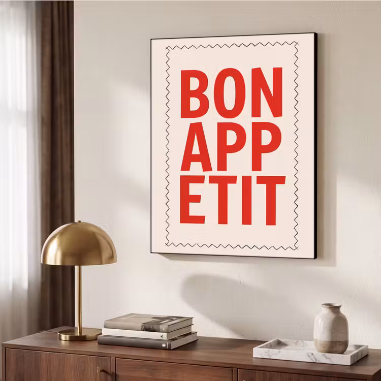 Blokletters - Rood - Kartelrand Textielframe zwart klein -sfeer3