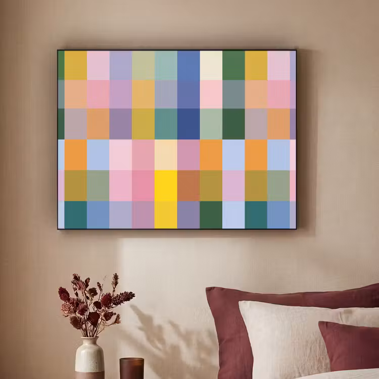 Blokken - Vierkant - Patroon - Gekleurd Textielframe zwart klein -sfeer1
