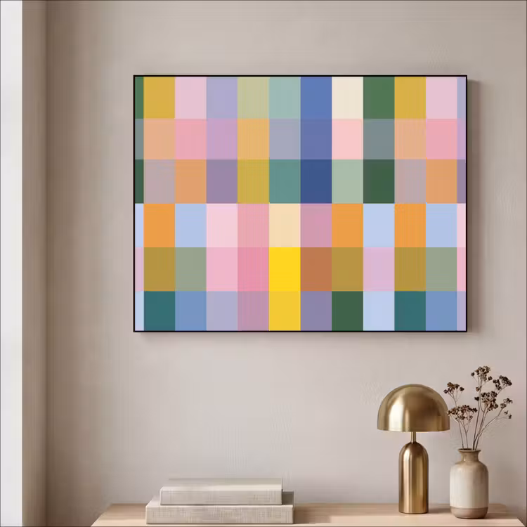Blokken - Vierkant - Patroon - Gekleurd Textielframe zwart klein -sfeer2