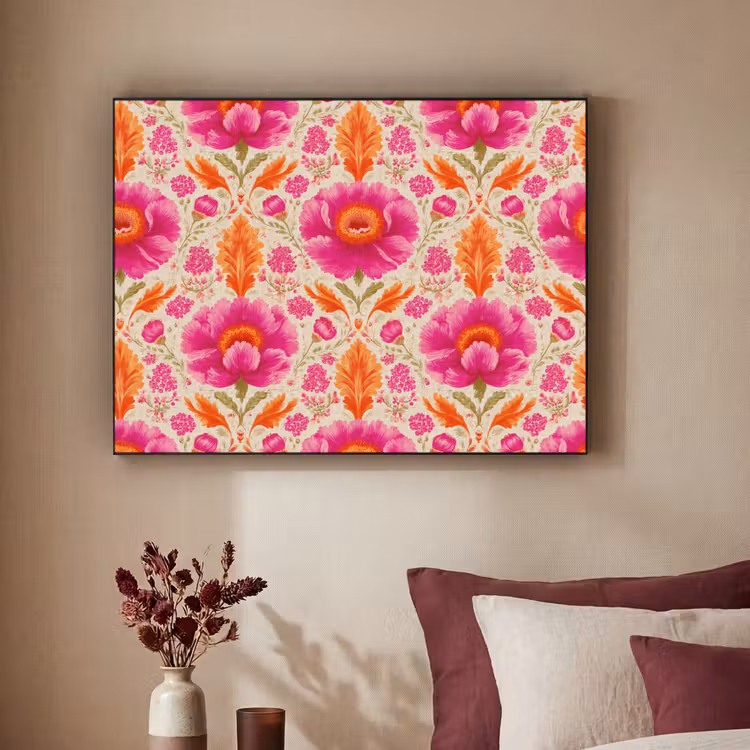 Bloemen - Barok - Roze - Oranje Textielframe zwart klein 947 -sfeer1