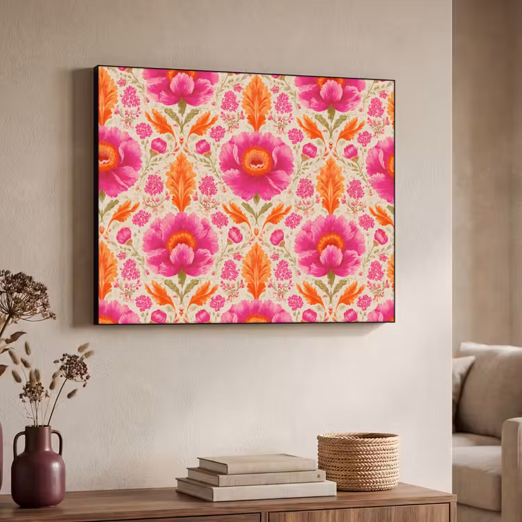 Bloemen - Barok - Roze - Oranje Textielframe zwart klein 947 -sfeer3