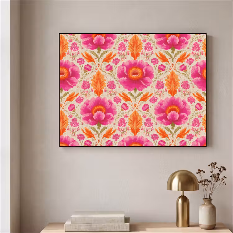 Bloemen - Barok - Roze - Oranje Textielframe zwart klein 947 -sfeer2