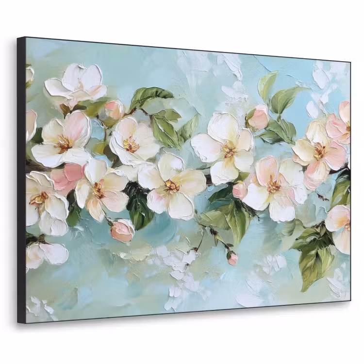 Bloesem - Bladeren - Lichtblauw Textielframe - compleet frame klein -3d