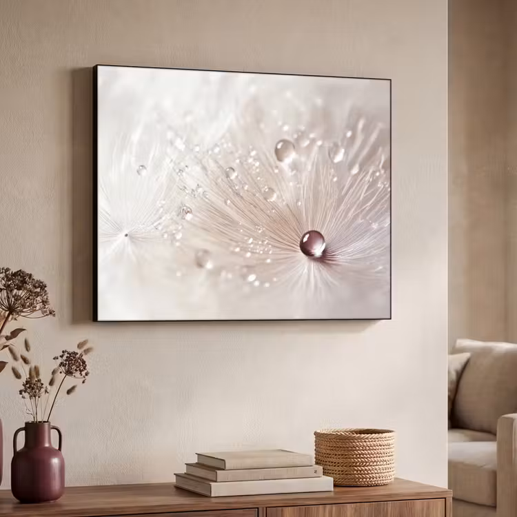 Bloem - Abstract - Wit - Water - Natuur Textielframe zwart klein -sfeer3