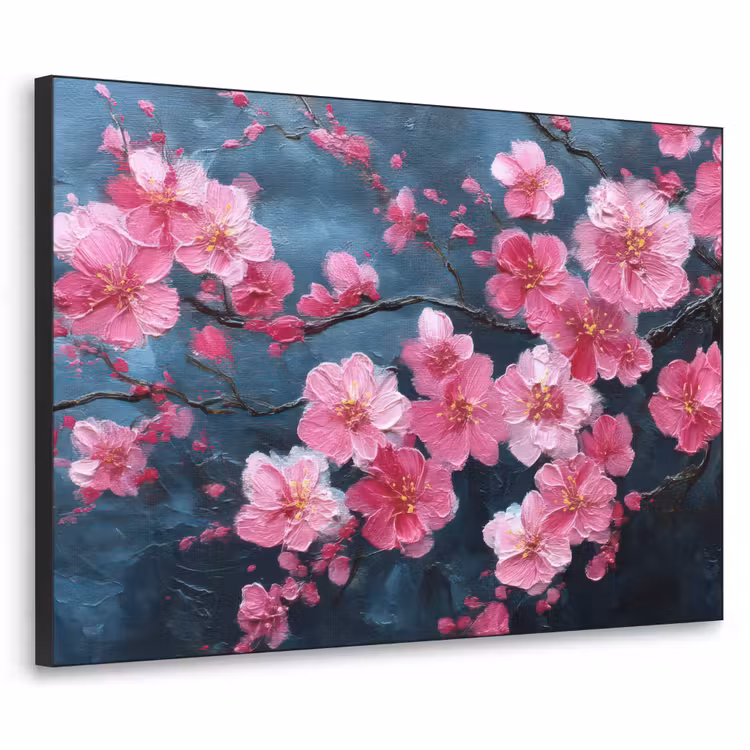 Bloem - Bloesems - Roze - Abstract Textielframe zwart klein -3d