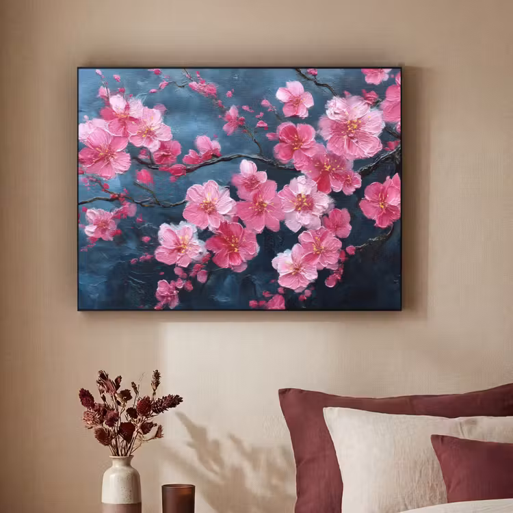 Bloem - Bloesems - Roze - Abstract Textielframe - compleet frame klein -sfeer1