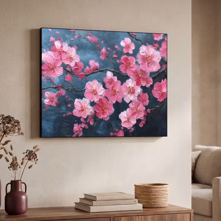 Bloem - Bloesems - Roze - Abstract Textielframe zwart klein -sfeer3