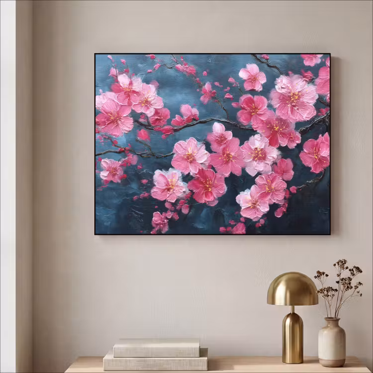 Bloem - Bloesems - Roze - Abstract Textielframe - compleet frame klein -sfeer2