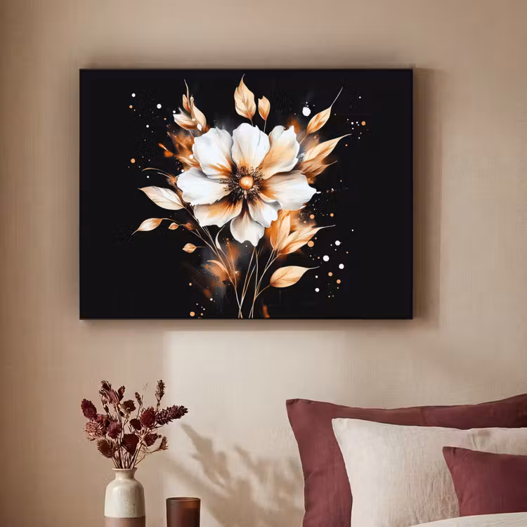Bloem - Verf - Goud - Graffiti - Modern Textielframe zwart klein -sfeer1