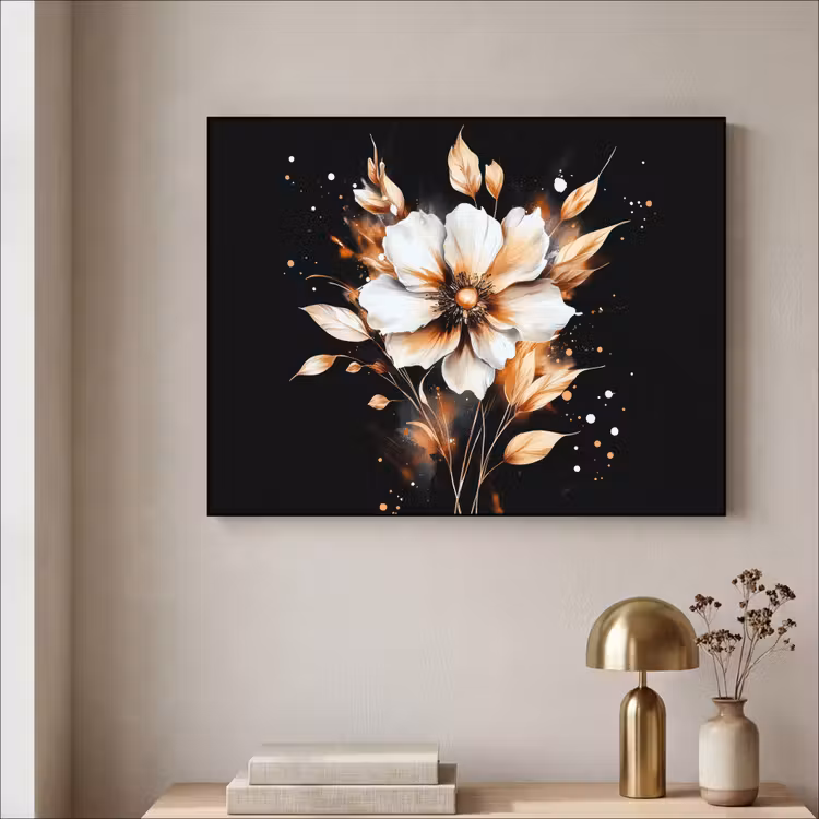 Bloem - Verf - Goud - Graffiti - Modern Textielframe - compleet frame klein -sfeer2