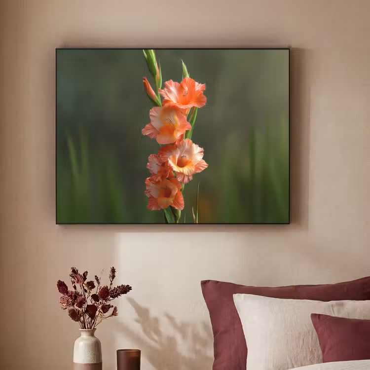 Bloem - Gladiolen - Zalmroze Textielframe - compleet frame klein -sfeer1