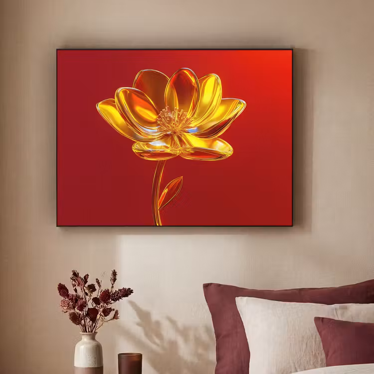 Bloem - Goud - Glazen Textielframe - compleet frame klein -sfeer1