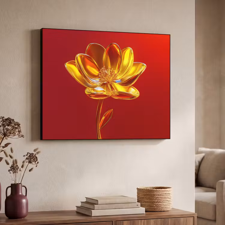 Bloem - Goud - Glazen Textielframe zwart klein -sfeer3