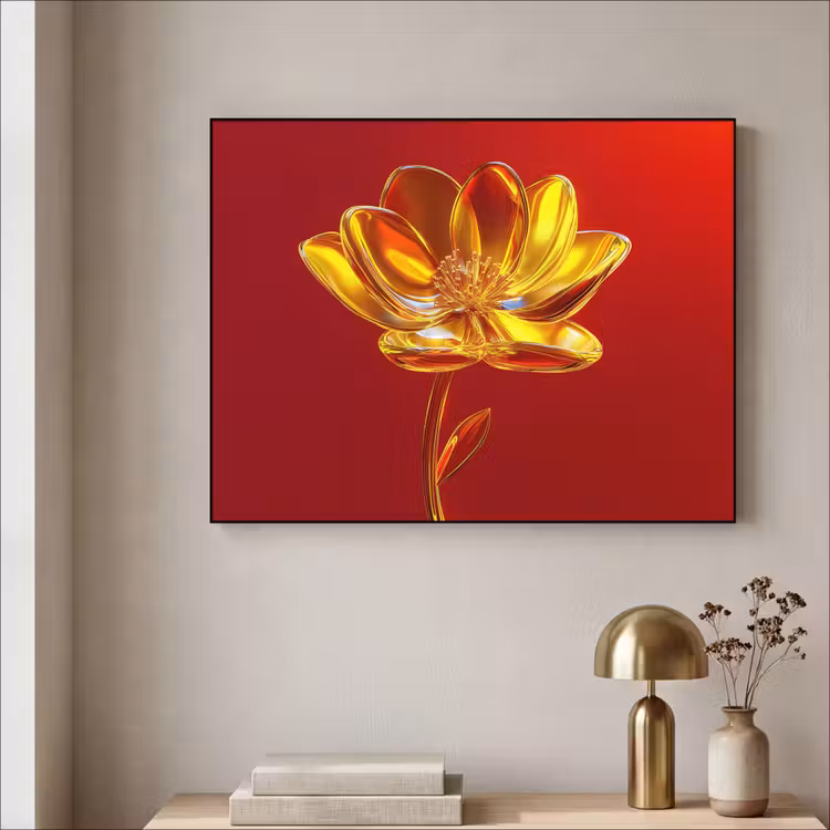 Bloem - Goud - Glazen Textielframe - compleet frame klein -sfeer2