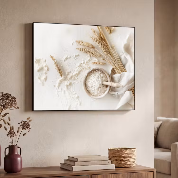 Bloem - Hout - Tarwe Textielframe zwart klein -sfeer3