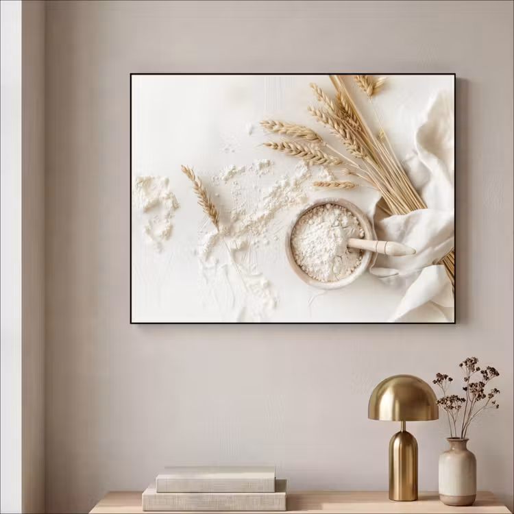 Bloem - Hout - Tarwe Textielframe zwart klein -sfeer2